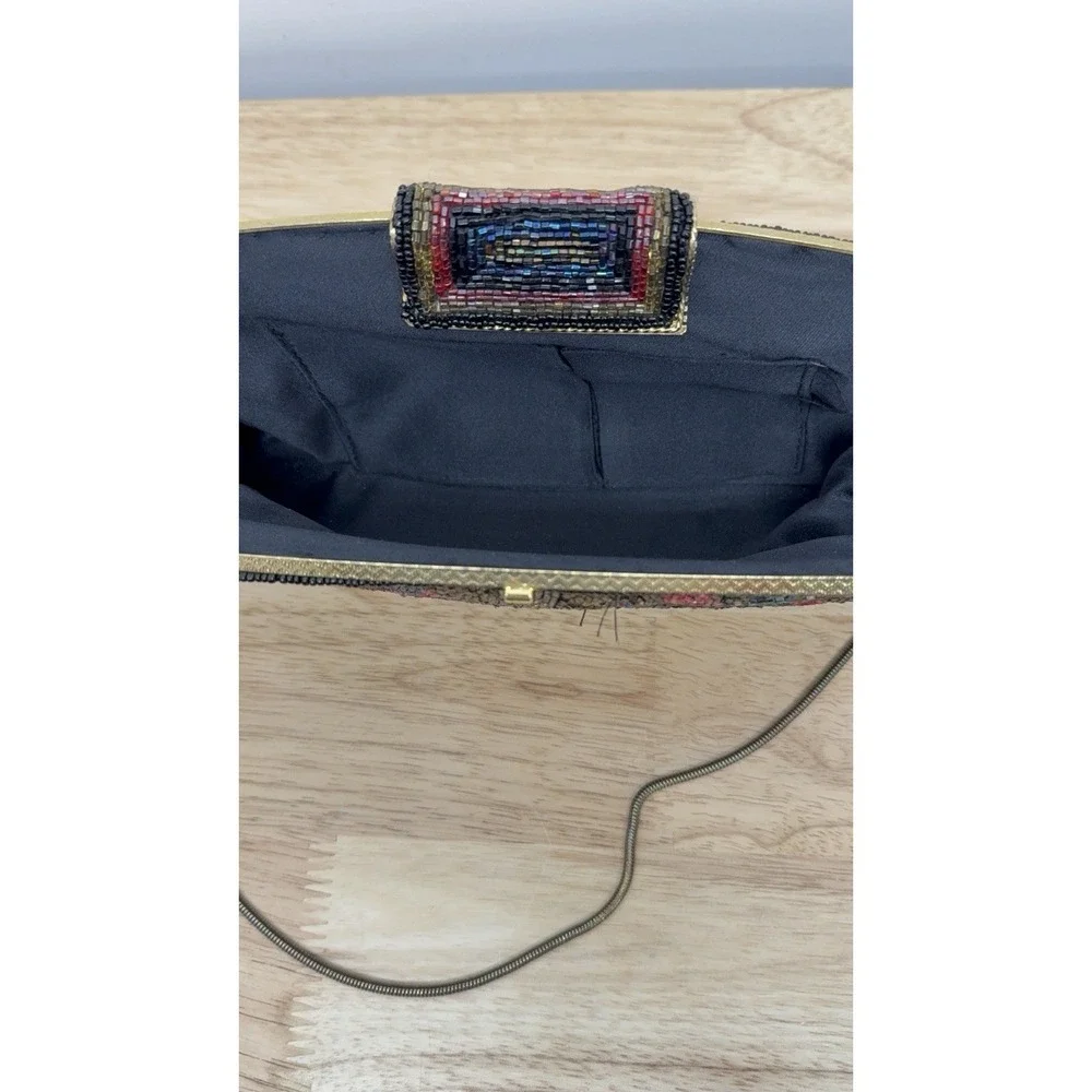 Vintage Beaded Clutch Purse Glass Seed Beads‎ Floral Art Deco Evening Bag #54